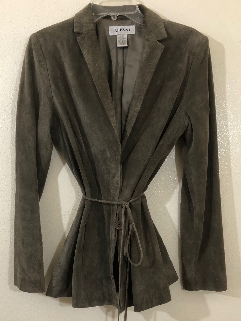Ladies Olive Green Genuine Leather Suede Jacket Size S Small